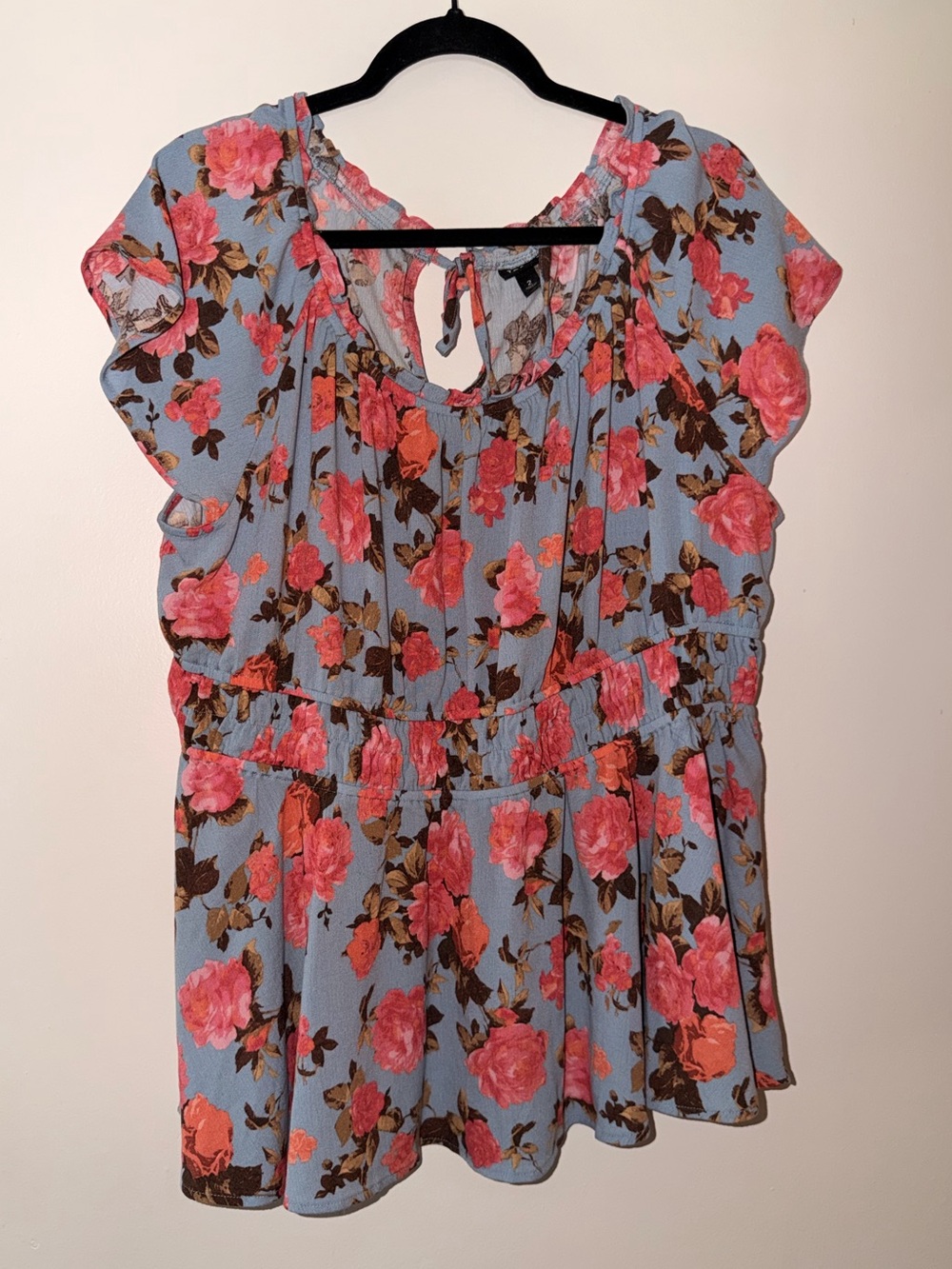 torrid Blue Floral Peplum Blouse with Pink Rose Print